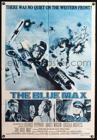 4d332 BLUE MAX Australian 1sh '66 great artwork of WWI fighter pilot George Peppard in airplane!
