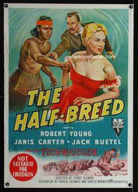 4d343 HALF-BREED Australian one-sheet '52 wild Native American Indian attacking sexy girl image!