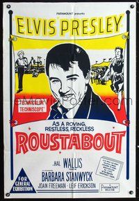 4d376 ROUSTABOUT Australian one-sheet movie poster R60s artwork of smiling Elvis Presley!