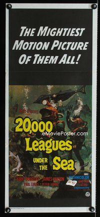 4d415 20,000 LEAGUES UNDER THE SEA Aust daybill R70s Jules Verne, cool art of underwater divers!