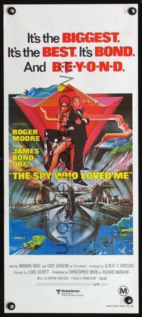 4d886 SPY WHO LOVED ME Aust daybill R80s cool art of Roger Moore as James Bond by Bob Peak!