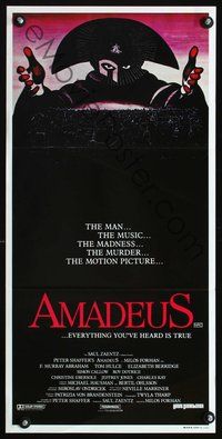 4d427 AMADEUS Australian daybill movie poster '84 Milos Foreman, Mozart biography, cool artwork!