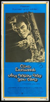 4d434 ANY WHICH WAY YOU CAN Australian daybill '80 cool artwork of Clint Eastwood by Bob Peak!