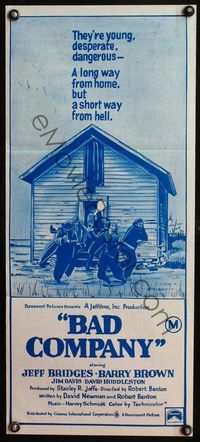 4d437 BAD COMPANY Australian daybill movie poster '72 Jeff Bridges, Barry Brown, Jim Davis, western!