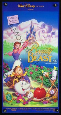 4d450 BEAUTY & THE BEAST Australian daybill '91 Walt Disney cartoon classic, cool art of cast!
