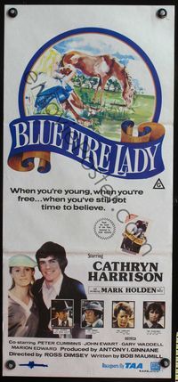 4d462 BLUE FIRE LADY Australian daybill poster '77 when you're young, you've got time to believe!