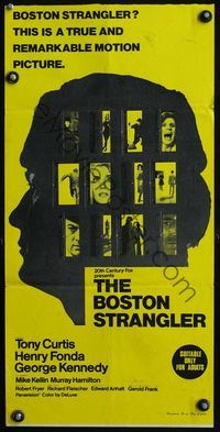 4d465 BOSTON STRANGLER Australian daybill '68 Tony Curtis, Henry Fonda, he killed thirteen girls!