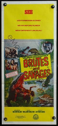 4d476 BRUTES & SAVAGES Australian daybill '77 wild predator image, see 1,000 forbidden scenes!
