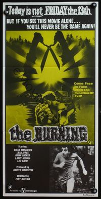 4d479 BURNING Australian daybill poster '81 horror, come face to face with the creation of evil!