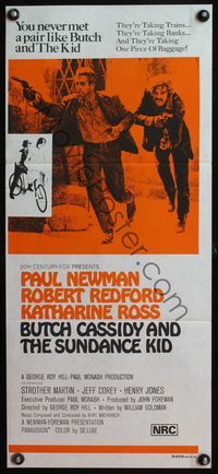4d481 BUTCH CASSIDY & THE SUNDANCE KID orange Australian daybill R70s Paul Newman & Robert Redford!