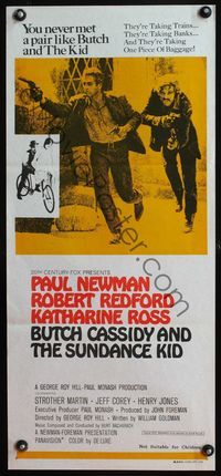 4d482 BUTCH CASSIDY & THE SUNDANCE KID yellow Australian daybill '69 Paul Newman & Robert Redford!