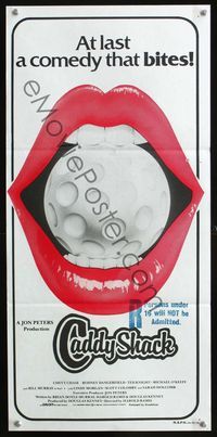 4d484 CADDYSHACK Australian daybill '80 Chevy Chase, Bill Murray, wacky image of golf ball in mouth!