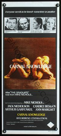 4d489 CARNAL KNOWLEDGE Aust daybill '71 Jack Nicholson, Candice Bergen, Art Garfunkel, Ann-Margret!