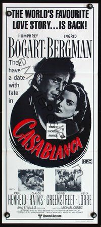 4d492 CASABLANCA Australian daybill R80s Humphrey Bogart, Ingrid Bergman, Michael Curtiz classic!