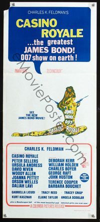 4d493 CASINO ROYALE Australian daybill '67 all-star James Bond spy spoof, sexy psychedelic art!