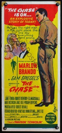 4d498 CHASE Australian daybill '66 patrolman Marlon Brando, Jane Fonda, directed by Arthur Penn!