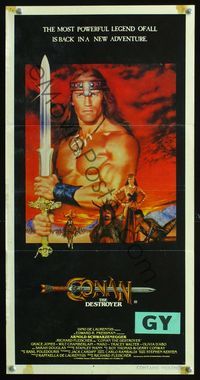 4d507 CONAN THE DESTROYER Australian daybill '84 Arnold Schwarzenegger is the most powerful legend!