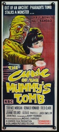 4d516 CURSE OF THE MUMMY'S TOMB Aust daybill '70s really cool artwork of mummy with pretty girl!