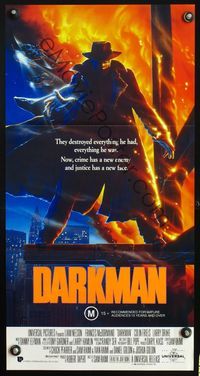 4d521 DARKMAN Australian daybill '90 Sam Raimi, really cool artwork of masked hero Liam Neeson!