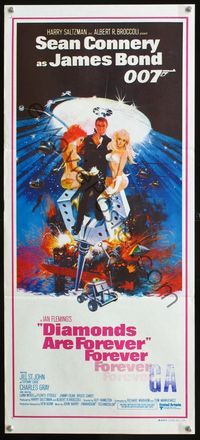 4d537 DIAMONDS ARE FOREVER Australian daybill '71 Sean Connery as James Bond 007 by Robert McGinnis!