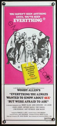 4d560 EVERYTHING YOU ALWAYS WANTED TO KNOW ABOUT SEX Aust daybill '72 wacky image of Woody Allen!