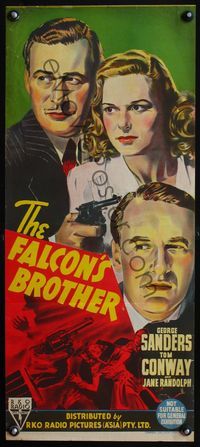 4d565 FALCON'S BROTHER Australian daybill poster '42 really cool art of George Sanders & Tom Conway!