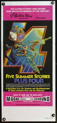 4d575 FIVE SUMMER STORIES PLUS FOUR Aust daybill '72 really cool surfing artwork by Rick Griffin!