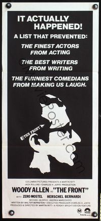 4d592 FRONT Australian daybill '76 profile art of Woody Allen, Martin Ritt, 1950s Communist Scare!