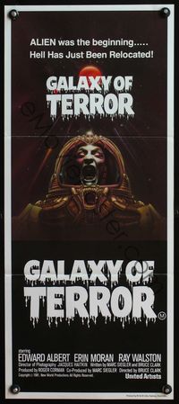 4d595 GALAXY OF TERROR Australian daybill '81 great wild artwork of screaming man in space suit!