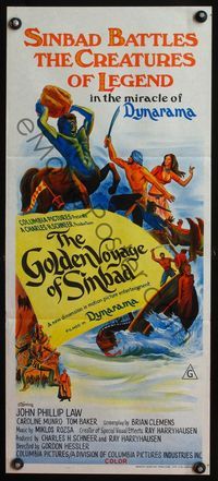 4d607 GOLDEN VOYAGE OF SINBAD Australian daybill '73 Ray Harryhausen, cool mythological fantasy art!