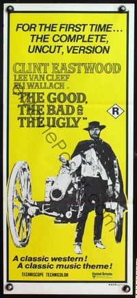 4d610 GOOD, THE BAD & THE UGLY Australian daybill R70s Clint Eastwood, Lee Van Cleef, Sergio Leone