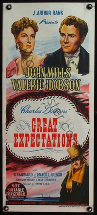 4d615 GREAT EXPECTATIONS Australian daybill '47 David Lean, art of John Mills & Valerie Hobson!