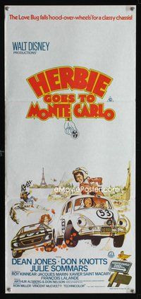 4d635 HERBIE GOES TO MONTE CARLO Aust daybill '77Disney, wacky art of Volkswagen Beetle car racing!