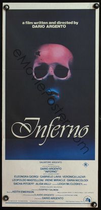 4d668 INFERNO Australian daybill poster '80 Dario Argento horror, cool creepy artwork of skull!
