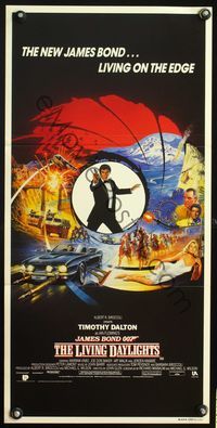 4d709 LIVING DAYLIGHTS art Australian daybill '87 really cool art of Timothy Dalton as James Bond!
