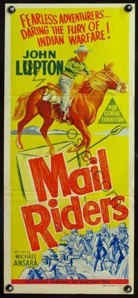 4d729 MAIL RIDERS Australian daybill movie poster '56 cool art of cowboy John Lupton on horse!