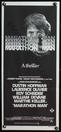 4d738 MARATHON MAN Aust daybill '76 cool image of Dustin Hoffman, Schlesinger classic thriller!