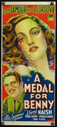 4d742 MEDAL FOR BENNY Australian daybill '45 Arturo de Cordova, close-up artwork of Dorothy Lamour!