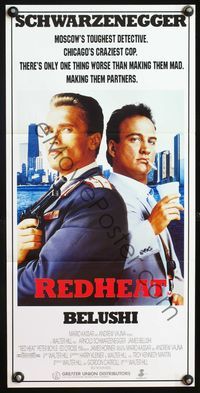 4d826 RED HEAT Australian daybill '88 Walter Hill, buddy cops Arnold Schwarzenegger & James Belushi!
