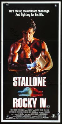 4d838 ROCKY IV Australian daybill poster '85 great image of Sylvester Stallone wrapping his hands!