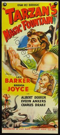 4d917 TARZAN'S MAGIC FOUNTAIN Aust daybill '49 cool art of Lex Barker as Tarzan, Joyce by Houghton!