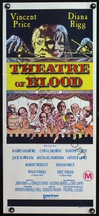 4d925 THEATRE OF BLOOD Australian daybill '73 great art of puppetmasters Vincent Price & Diana Rigg!