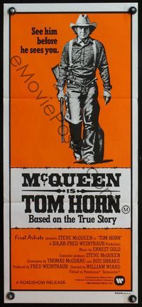4d933 TOM HORN Australian daybill movie poster '80 see Steve McQueen before he sees you!