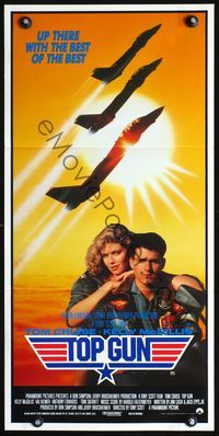 4d935 TOP GUN Australian daybill '86 great image of Tom Cruise & Kelly McGillis, Navy fighter jets!