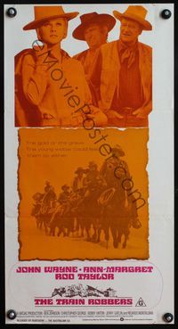 4d939 TRAIN ROBBERS Australian daybill movie poster '73 great images of John Wayne & Ann-Margret!