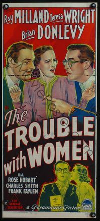 4d941 TROUBLE WITH WOMEN Aust daybill '46 cool art of Ray Milland, Teresa Wright, & Brian Donlevy!