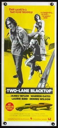 4d943 TWO-LANE BLACKTOP Australian daybill '71 James Taylor, Warren Oates, Laurie Bird, car racing!
