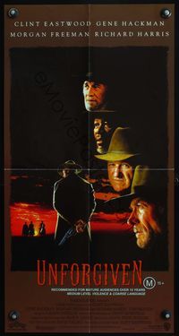 4d946 UNFORGIVEN Aust daybill '92 classic image of gunslinger Clint Eastwood with his back turned!