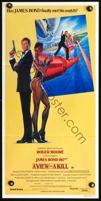 4d952 VIEW TO A KILL Australian daybill '85 art of Roger Moore as James Bond 007 by Daniel Gouzee!