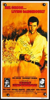 4d971 YEAR OF LIVING DANGEROUSLY Aust daybill '83 Peter Weir, great art of Mel Gibson by Stapleton!